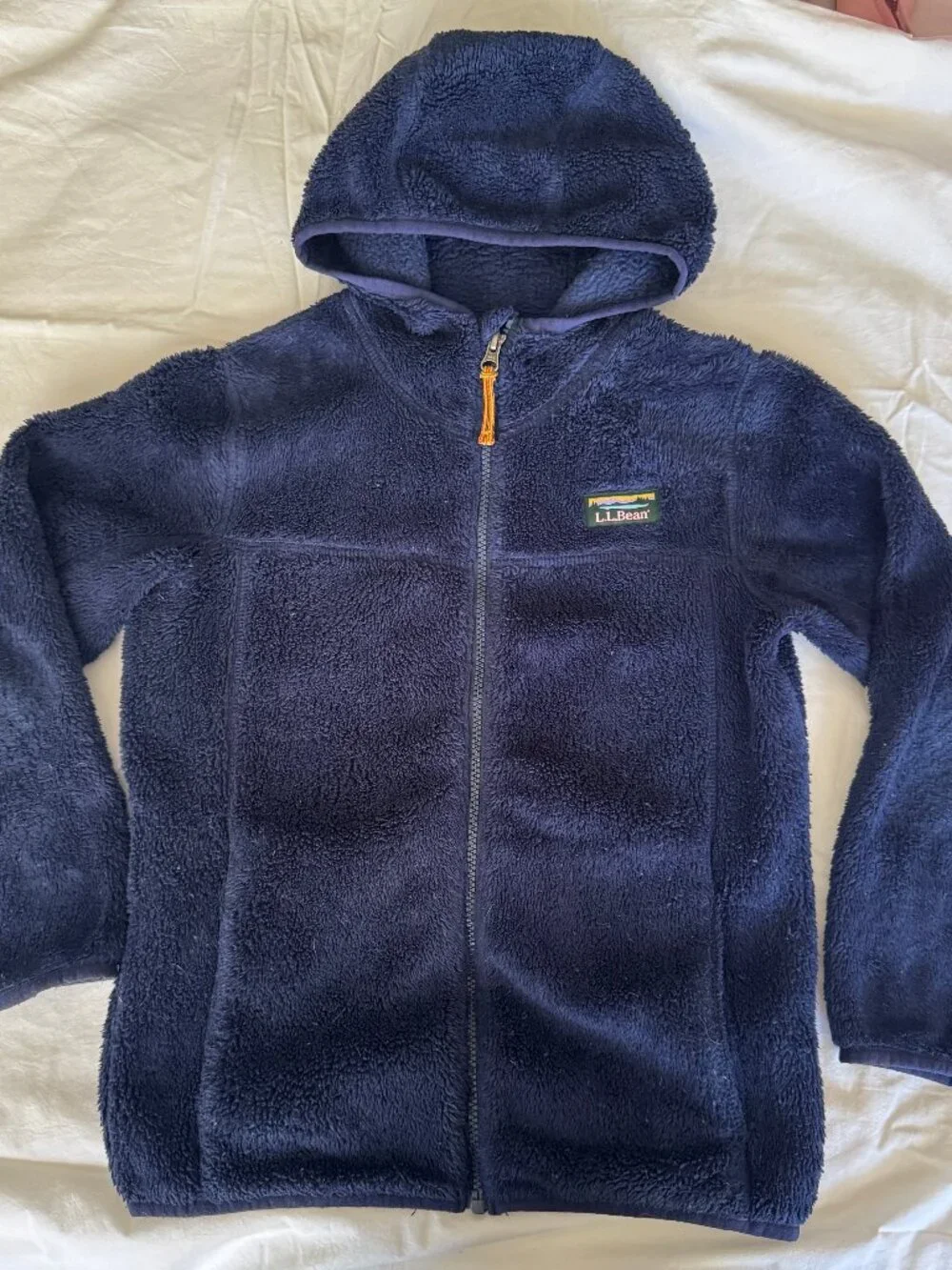 L.L.Bean Hi-Pile Hooded Fleece, Kids Size 10-12 (Medium), Navy
